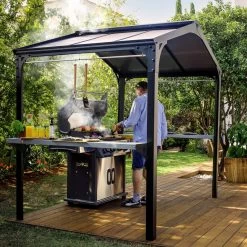Abri BBQ 180x224cm En Alu Noir Et Polycarbonate Gris AUSTIN – Canopia By Palram -Jardin Abris Magasin abri bbq 180x224cm en alu noir et polycarbonate gris austin canopia by palram 3