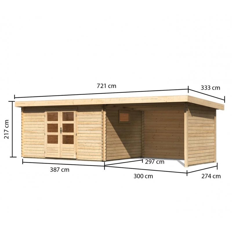Abri De Jardin 11,49m² En Bois Massif 40mm Trittau 5 Avec Appentis 330cm, Paroi Arrière Et Latérale – Karibu 4 Abri De Jardin 11,49m² En Bois Massif 40mm Trittau 5 Avec Appentis 330cm, Paroi Arrière Et Latérale – Karibu – Image 2