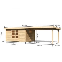 Abri De Jardin 11,49m² En Bois Massif 40mm Trittau 5 Avec Appentis 440cm – Karibu -Jardin Abris Magasin abri de jardin 1149m en bois massif 40mm trittau 5 avec appentis 440cm woodfeeling 2