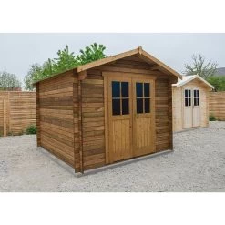 Abri De Jardin 9m² PLUS En Bois 40mm Traité Teinté Marron Gardy Shelter -Jardin Abris Magasin abri de jardin 9m plus en bois 40mm traite teinte marron gardy shelter 2