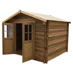 Abri De Jardin 9m² PLUS En Bois 40mm Traité Teinté Marron Gardy Shelter -Jardin Abris Magasin abri de jardin 9m plus en bois 40mm traite teinte marron gardy shelter 4