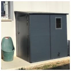 Abri De Jardin Adossé En Résine Anthracite 2,09m² + Kit De Fondation - JOBU -Jardin Abris Magasin abri de jardin adosse en resine anthracite 212m kit de fondation jobu 2