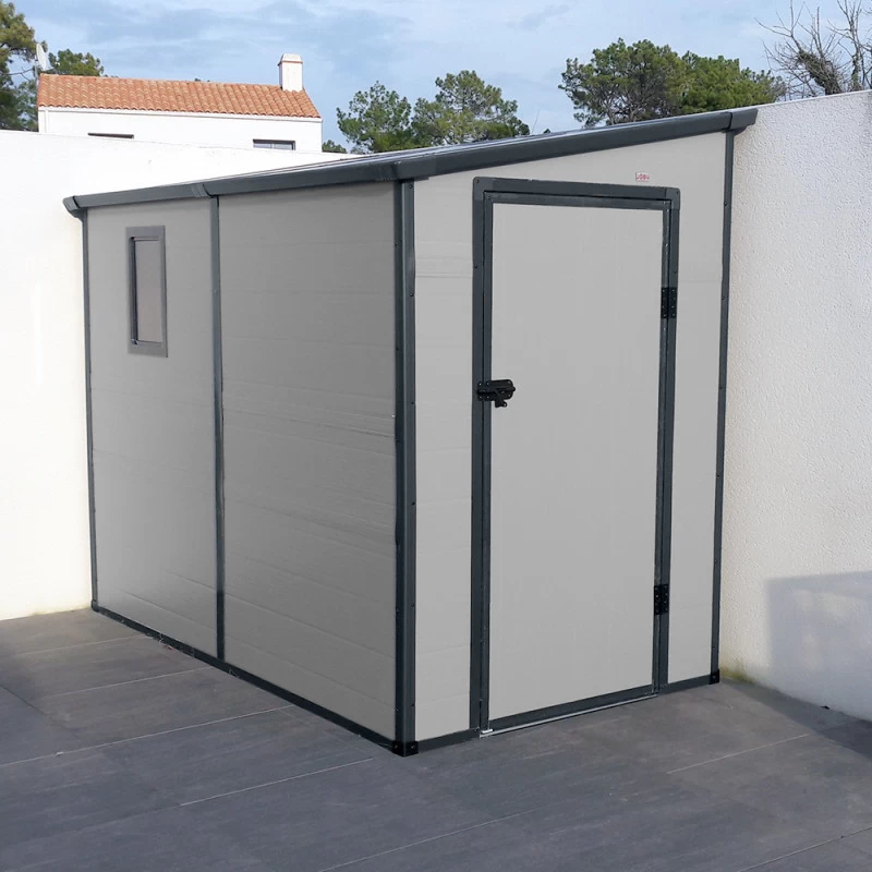 Abri De Jardin Adossé En Résine Gris Clair 3,55m² + Kit De Fondation - JOBU 5 Abri De Jardin Adossé En Résine Gris Clair 3,55m² + Kit De Fondation - JOBU – Image 3