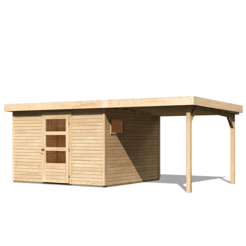 Abri De Jardin En Bois 9,24m² Freiburg 6 Avec Appentis De 2,40 M - Karibu 4 Abri De Jardin En Bois 9,24m² Freiburg 6 Avec Appentis De 2,40 M - Karibu – Image 2