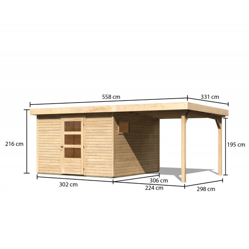 Abri De Jardin En Bois 9,24m² Freiburg 6 Avec Appentis De 2,40 M - Karibu 5 Abri De Jardin En Bois 9,24m² Freiburg 6 Avec Appentis De 2,40 M - Karibu – Image 3