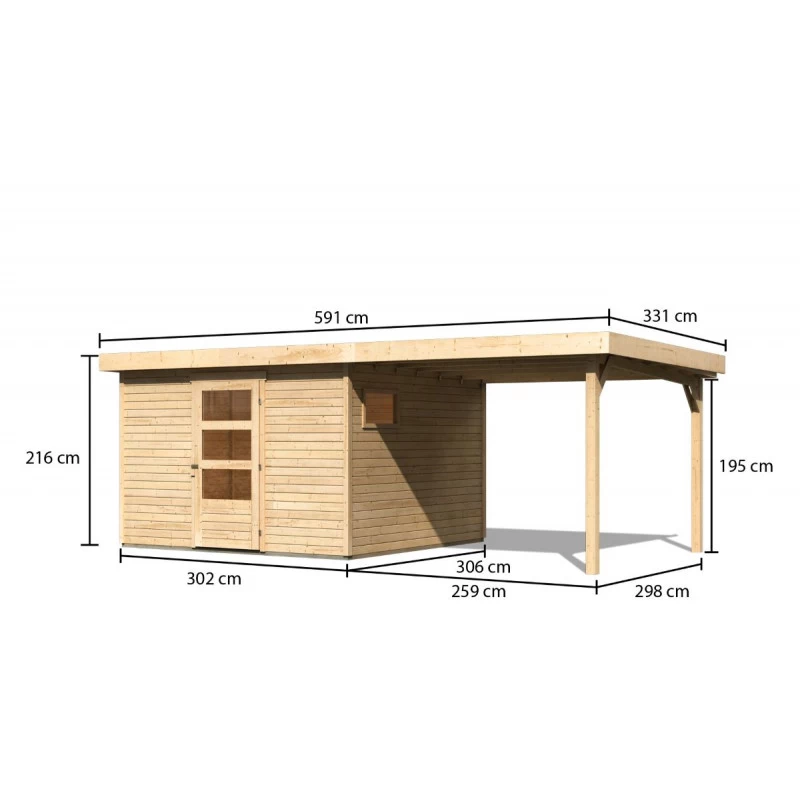 Abri De Jardin En Bois 9,24m² Freiburg 6 Avec Appentis De 2,80 M - Karibu 5 Abri De Jardin En Bois 9,24m² Freiburg 6 Avec Appentis De 2,80 M - Karibu – Image 3