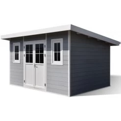 Abri De Jardin En Bois Composite 28mm Gris Clair 12m² PREMIUM Toit Plat - Woodlife Garden -Jardin Abris Magasin abri de jardin en bois composite 28mm gris clair 12m premium toit plat woodlife garden 2