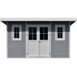 Abri De Jardin En Bois Composite 28mm Gris Clair 12m² PREMIUM Toit Plat - Woodlife Garden -Jardin Abris Magasin abri de jardin en bois composite 28mm gris clair 12m premium toit plat woodlife garden 3