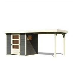 Abri De Jardin En Bois Gris Terre 4,62m² Freiburg 2 Avec Appentis De 2,80 M - Karibu -Jardin Abris Magasin abri de jardin en bois gris terre 462m freiburg 2 avec appentis de 280 m karibu 2