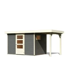 Abri De Jardin En Bois Gris Terre 6,55m² Avec Appentis De 1,50 M Freiburg 4 - Karibu -Jardin Abris Magasin abri de jardin en bois gris terre 655m avec appentis de 150 m freiburg 4 karibu 2