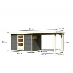 Abri De Jardin En Bois Gris Terre 6,55m² Avec Appentis De 2,80 M Freiburg 4 - Karibu -Jardin Abris Magasin abri de jardin en bois gris terre 655m avec appentis de 280 m freiburg 4 karibu 2