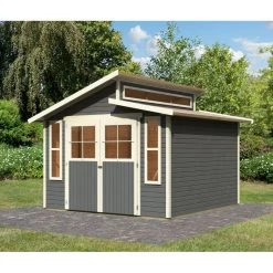 Abri De Jardin En Bois Gris Terre 9,24m² Avec Toit En Gradins - Grauburg 7 - Karibu -Jardin Abris Magasin abri de jardin en bois gris terre 924m avec toit en gradins grauburg 7 karibu 2