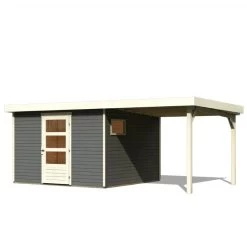 Abri De Jardin En Bois Gris Terre 9,24m² Freiburg 6 Avec Appentis De 2,40 M - Karibu -Jardin Abris Magasin abri de jardin en bois gris terre 924m freiburg 6 avec appentis de 240 m karibu 2