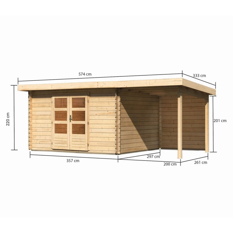 Abri De Jardin En Bois Massif 10,60m² Bastrup 7 Avec Appentis 200cm Et Paroi Arrière – Karibu 4 Abri De Jardin En Bois Massif 10,60m² Bastrup 7 Avec Appentis 200cm Et Paroi Arrière – Karibu – Image 2