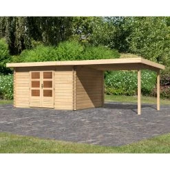 Jardin Abris Magasin 3 Abri De Jardin En Bois Massif 10,60m² Bastrup 7 Avec Appentis 300cm – Karibu