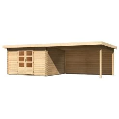 Abri De Jardin En Bois Massif 10,60m² Bastrup 7 Avec Appentis 400cm Et Paroi Arrière – Karibu -Jardin Abris Magasin abri de jardin en bois massif 1060m bastrup 7 avec appentis 400cm et paroi arriere woodfeeling 2