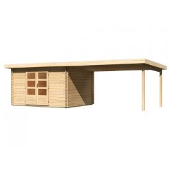 Abri De Jardin En Bois Massif 10,60m² Bastrup 7 Avec Appentis 400cm – Karibu -Jardin Abris Magasin abri de jardin en bois massif 1060m bastrup 7 avec appentis 400cm woodfeeling 3