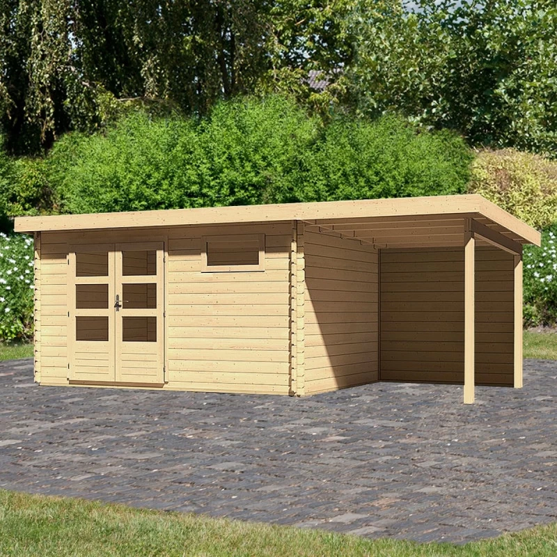 Abri De Jardin En Bois Massif 11,49m² Bastrup 8 Avec Appentis 200cm Et Paroi Arrière – Karibu 3 Abri De Jardin En Bois Massif 11,49m² Bastrup 8 Avec Appentis 200cm Et Paroi Arrière – Karibu