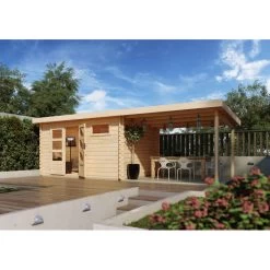 Abri De Jardin En Bois Massif 11,49m² Bastrup 8 Avec Appentis 300cm – Karibu -Jardin Abris Magasin abri de jardin en bois massif 1149m bastrup 8 avec appentis 300cm woodfeeling 2