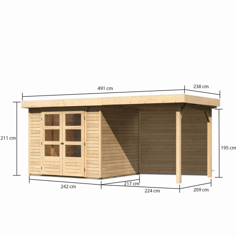 Abri De Jardin En Bois Massif 5,25m² Askola 3 Avec Appentis 240cm Et Paroi Arrière – Karibu 5 Abri De Jardin En Bois Massif 5,25m² Askola 3 Avec Appentis 240cm Et Paroi Arrière – Karibu – Image 3