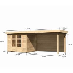 Abri De Jardin En Bois Massif 5,25m² Askola 3 Avec Appentis 280cm Et Paroi Arrière – Karibu -Jardin Abris Magasin abri de jardin en bois massif 525m askola 3 avec appentis 280cm et paroi arriere woodfeeling 1