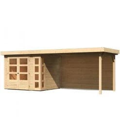 Abri De Jardin En Bois Massif 5,25m² Kerko 3 Avec Appentis 280cm Et Paroi Arrière – Karibu -Jardin Abris Magasin abri de jardin en bois massif 525m kerko 3 avec appentis 280cm et paroi arriere woodfeeling 2