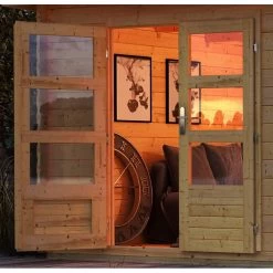 Abri De Jardin En Bois Massif 5,62m² Bastrup 2 Avec Appentis 200cm Et Paroi Arrière – Karibu -Jardin Abris Magasin abri de jardin en bois massif 562m bastrup 2 avec appentis 200cm et paroi arriere woodfeeling 4