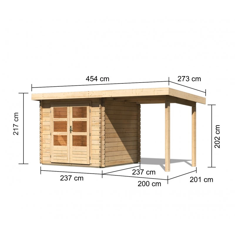 Abri De Jardin En Bois Massif 5,62m² Bastrup 2 Avec Appentis 200cm – Karibu 4 Abri De Jardin En Bois Massif 5,62m² Bastrup 2 Avec Appentis 200cm – Karibu – Image 2