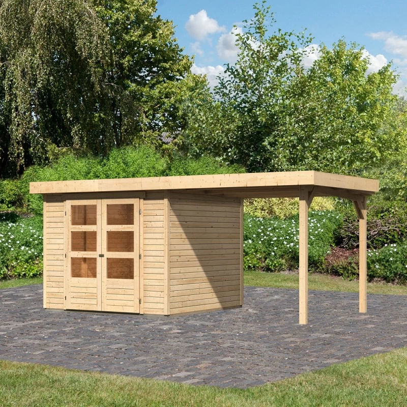 Abri De Jardin En Bois Massif 5,95m² Askola 3,5 Avec Appentis 240cm – Karibu 3 Abri De Jardin En Bois Massif 5,95m² Askola 3,5 Avec Appentis 240cm – Karibu