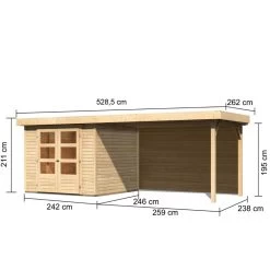 Abri De Jardin En Bois Massif 5,95m² Askola 3,5 Avec Appentis 280cm Et Paroi Arrière – Karibu -Jardin Abris Magasin abri de jardin en bois massif 595m askola 35 avec appentis 280cm et paroi arriere woodfeeling 1