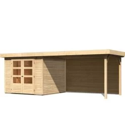 Abri De Jardin En Bois Massif 5,95m² Askola 3,5 Avec Appentis 280cm Et Paroi Arrière – Karibu -Jardin Abris Magasin abri de jardin en bois massif 595m askola 35 avec appentis 280cm et paroi arriere woodfeeling 2