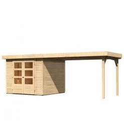 Abri De Jardin En Bois Massif 5,95m² Askola 3,5 Avec Appentis 280cm – Karibu -Jardin Abris Magasin abri de jardin en bois massif 595m askola 35 avec appentis 280cm woodfeeling 2