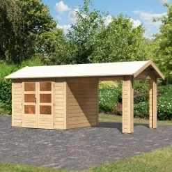 Abri De Jardin En Bois Massif 5,95m² Theres 3 Avec Un Auvent – Karibu -Jardin Abris Magasin abri de jardin en bois massif 595m theres 3 avec un auvent karibu 1