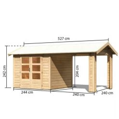 Abri De Jardin En Bois Massif 5,95m² Theres 3 Avec Un Auvent – Karibu -Jardin Abris Magasin abri de jardin en bois massif 595m theres 3 avec un auvent karibu 2