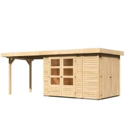 Abri De Jardin En Bois Massif 6,25m² Retola 2 Avec Armoire Intégrée Et Appentis 280cm – Karibu -Jardin Abris Magasin abri de jardin en bois massif 625m retola 2 avec armoire integree et appentis 280cm woodfeeling 2