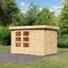 Abri De Jardin En Bois Massif 6,25m² Retola 2 Avec Armoire Intégrée – Karibu -Jardin Abris Magasin abri de jardin en bois massif 625m retola 2 avec armoire integree woodfeeling