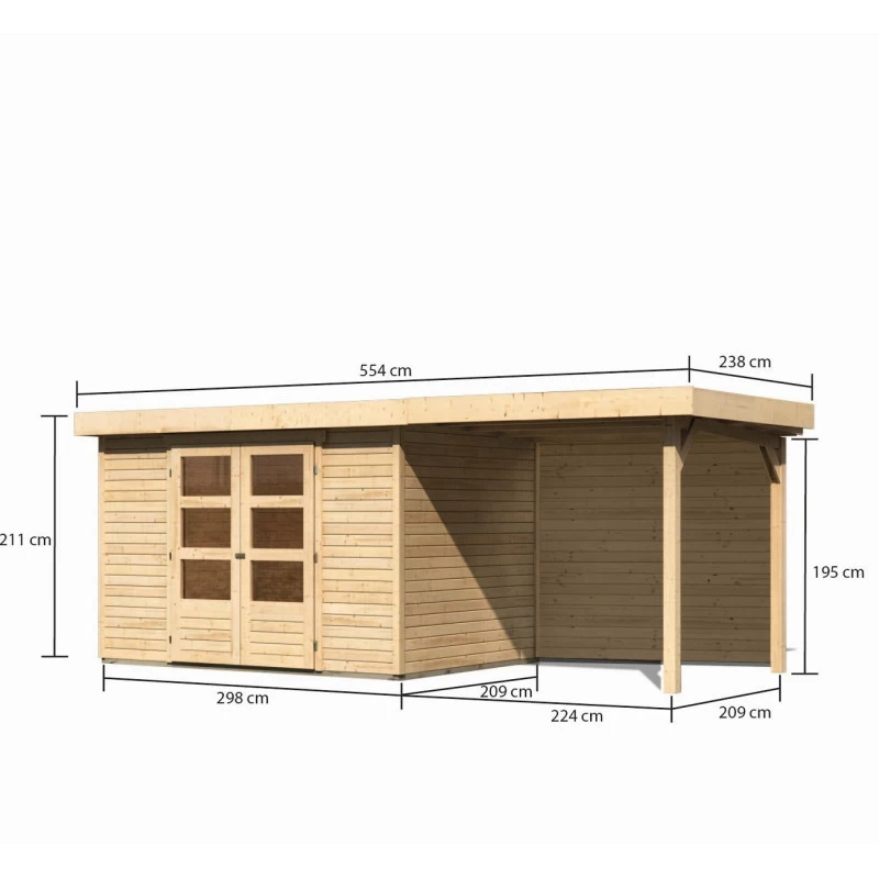 Abri De Jardin En Bois Massif 6,55m² Askola 4 Avec Appentis 240cm Et Paroi Arrière – Karibu 4 Abri De Jardin En Bois Massif 6,55m² Askola 4 Avec Appentis 240cm Et Paroi Arrière – Karibu – Image 2