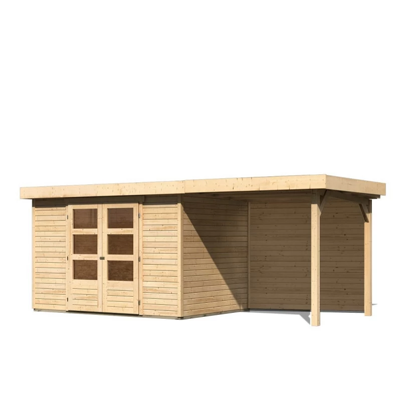 Abri De Jardin En Bois Massif 6,55m² Askola 4 Avec Appentis 240cm Et Paroi Arrière – Karibu 5 Abri De Jardin En Bois Massif 6,55m² Askola 4 Avec Appentis 240cm Et Paroi Arrière – Karibu – Image 3