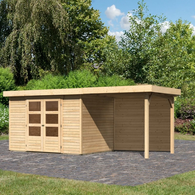 Abri De Jardin En Bois Massif 6,55m² Askola 4 Avec Appentis 240cm Et Paroi Arrière – Karibu 3 Abri De Jardin En Bois Massif 6,55m² Askola 4 Avec Appentis 240cm Et Paroi Arrière – Karibu