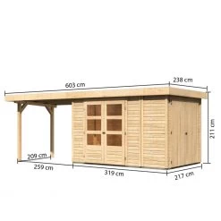 Abri De Jardin En Bois Massif 6,92m² Retola 3 Avec Armoire Intégrée Et Appentis 280cm – Karibu -Jardin Abris Magasin abri de jardin en bois massif 692m retola 3 avec armoire integree et appentis 280cm woodfeeling 1
