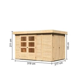 Abri De Jardin En Bois Massif 6,92m² Retola 3 Avec Armoire Intégrée – Karibu -Jardin Abris Magasin abri de jardin en bois massif 692m retola 3 avec armoire integree woodfeeling 1