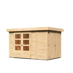 Abri De Jardin En Bois Massif 6,92m² Retola 3 Avec Armoire Intégrée – Karibu -Jardin Abris Magasin abri de jardin en bois massif 692m retola 3 avec armoire integree woodfeeling 2