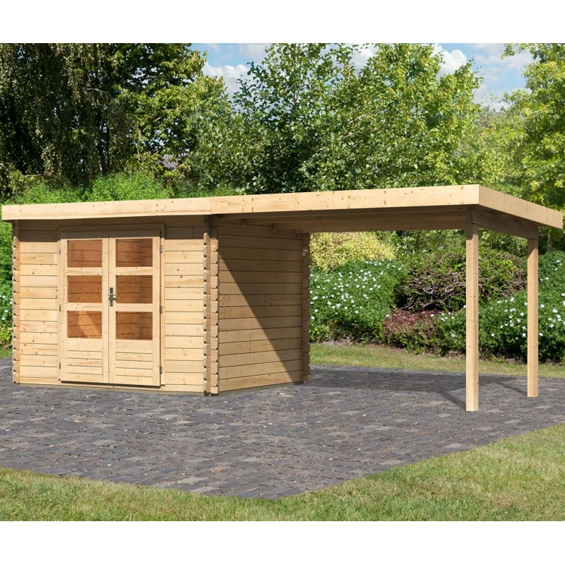 Abri De Jardin En Bois Massif 7,04m² Bastrup 3 Avec Appentis 300cm – Karibu 3 Abri De Jardin En Bois Massif 7,04m² Bastrup 3 Avec Appentis 300cm – Karibu