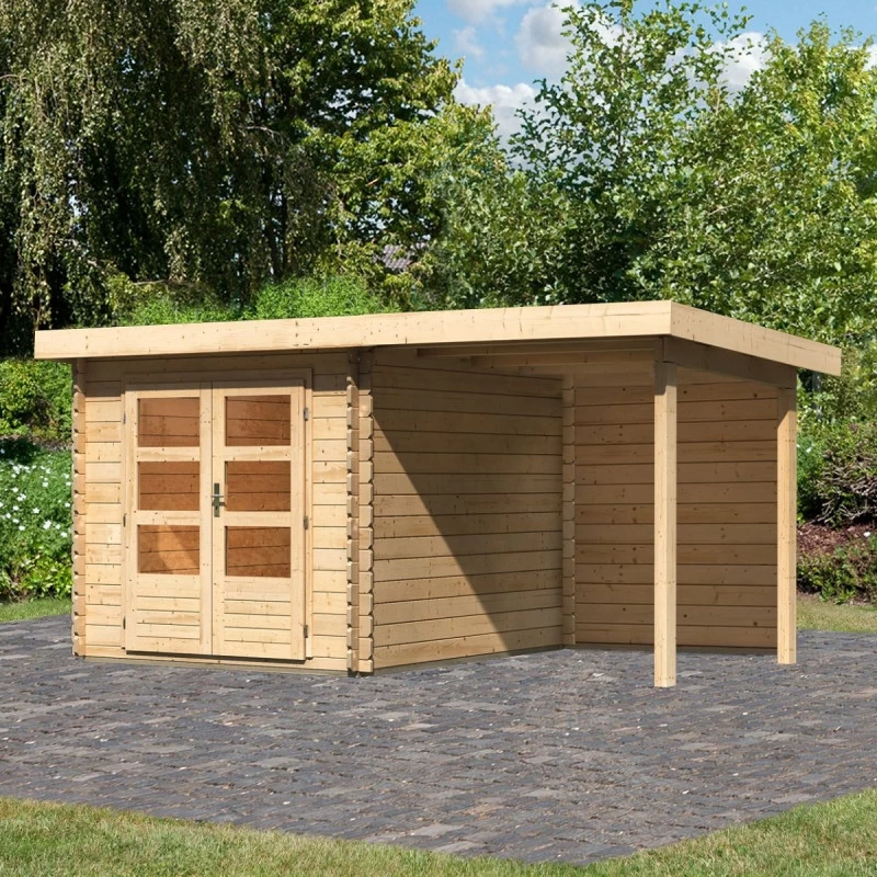 Abri De Jardin En Bois Massif 7,04m² Bastrup 4 Avec Appentis 200cm Et Paroi Arrière – Karibu 3 Abri De Jardin En Bois Massif 7,04m² Bastrup 4 Avec Appentis 200cm Et Paroi Arrière – Karibu