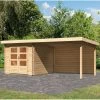 Abri De Jardin En Bois Massif 7,04m² Bastrup 4 Avec Appentis 300cm Et Paroi Arrière – Karibu -Jardin Abris Magasin abri de jardin en bois massif 704m bastrup 4 avec appentis 300cm et paroi arriere woodfeeling