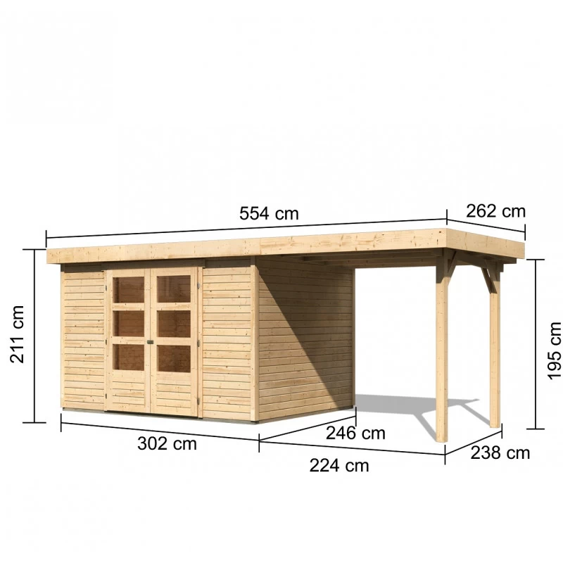 Abri De Jardin En Bois Massif 7,43m² Askola 5 Avec Appentis 240cm – Karibu 4 Abri De Jardin En Bois Massif 7,43m² Askola 5 Avec Appentis 240cm – Karibu – Image 2