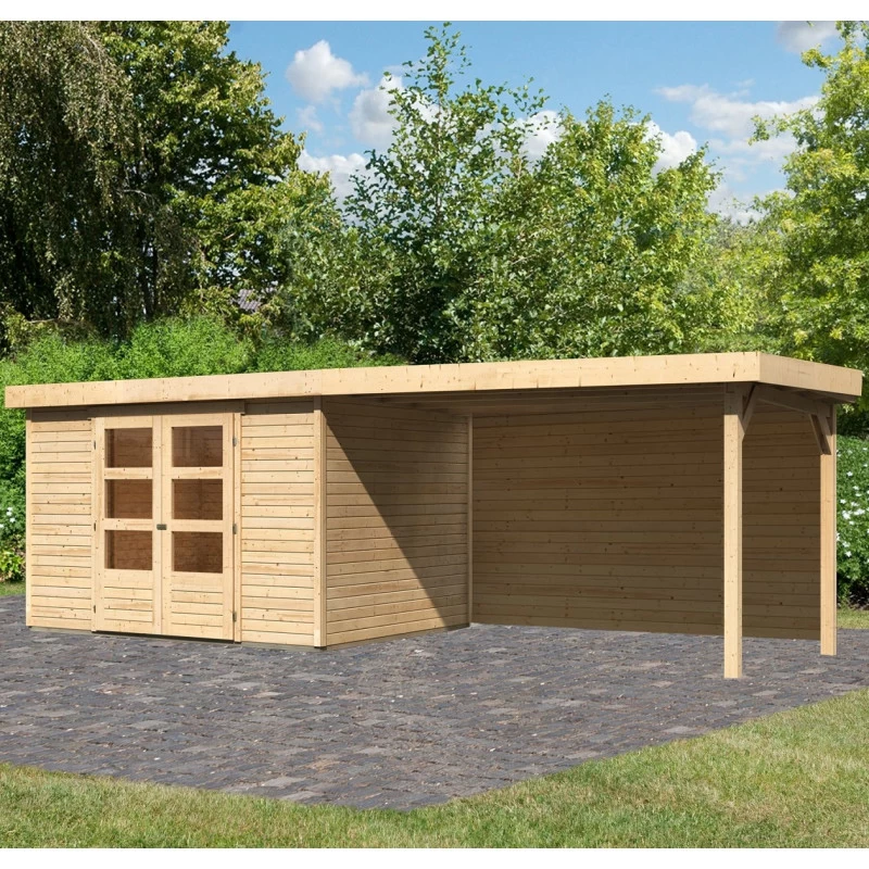 Abri De Jardin En Bois Massif 7,43m² Askola 5 Avec Appentis 280cm Et Paroi Arrière – Karibu 3 Abri De Jardin En Bois Massif 7,43m² Askola 5 Avec Appentis 280cm Et Paroi Arrière – Karibu