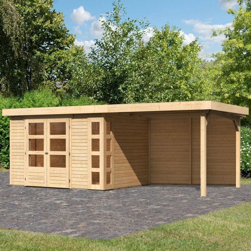 Abri De Jardin En Bois Massif 7,43m² Kerko 5 Avec Appentis 280cm Et Paroi Arrière – Karibu 3 Abri De Jardin En Bois Massif 7,43m² Kerko 5 Avec Appentis 280cm Et Paroi Arrière – Karibu