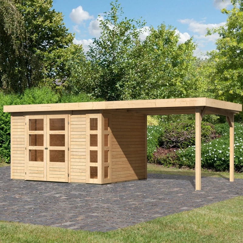 Abri De Jardin En Bois Massif 7,43m² Kerko 5 Avec Appentis 280cm – Karibu 3 Abri De Jardin En Bois Massif 7,43m² Kerko 5 Avec Appentis 280cm – Karibu