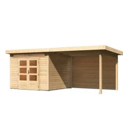 Abri De Jardin En Bois Massif 7,50m² Kandern 6 Avec Appentis 320cm Et Paroi Arrière – Karibu -Jardin Abris Magasin abri de jardin en bois massif 750m kandern 6 avec appentis 320cm et paroi arriere woodfeeling 2